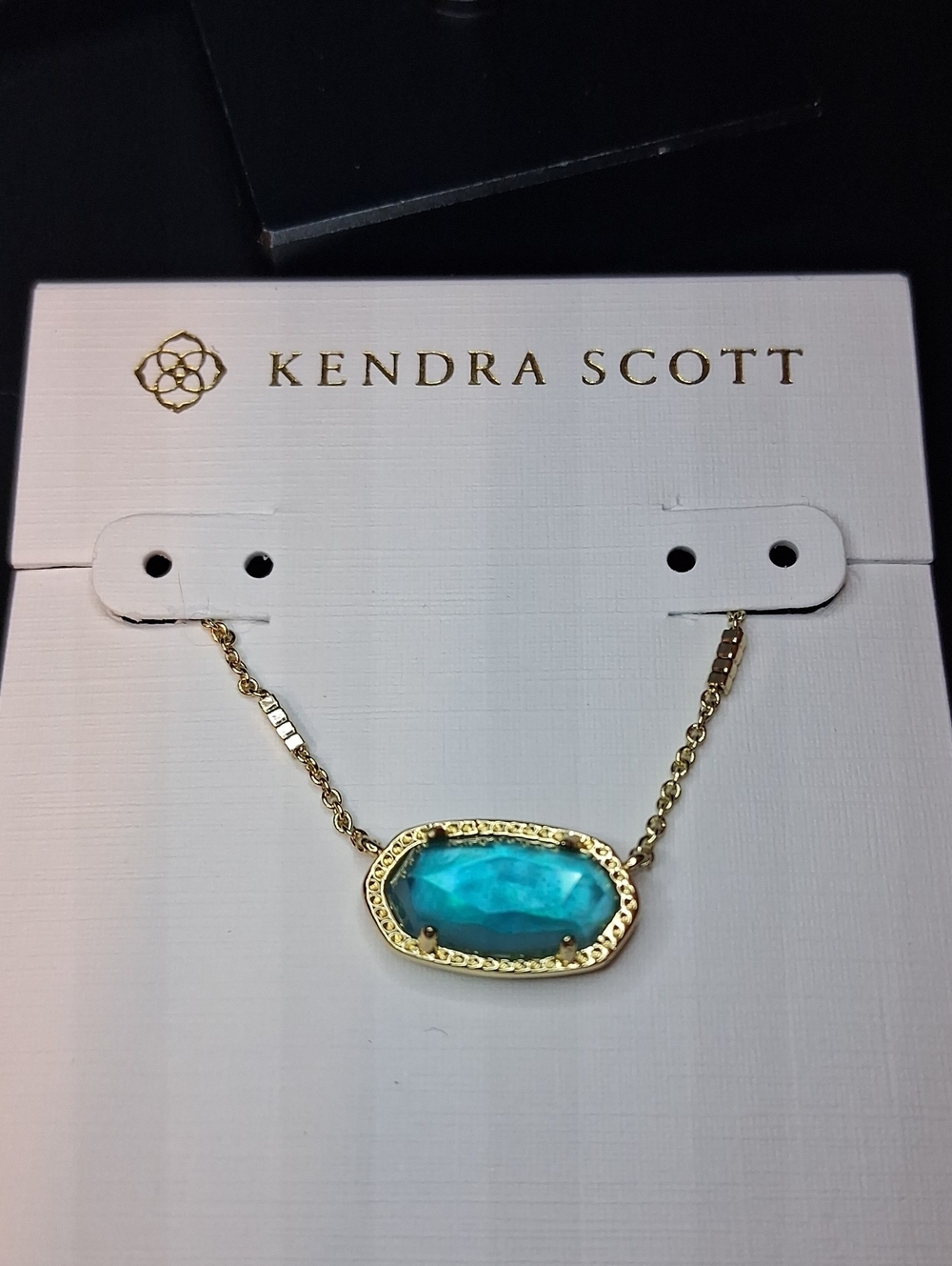 Kendra Scott Elisa Gold Pendant In London Blue Glass 14k Gold Over Brass New
